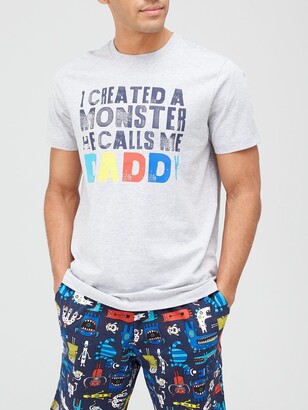 Very Man Fathers Day I Created A Monster Shorts Pj Set - Grey/White