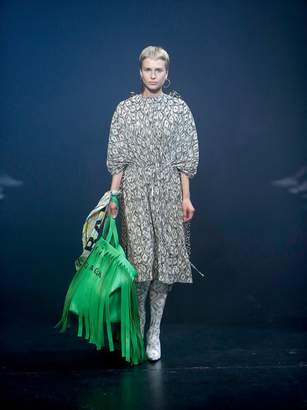 Balenciaga Drawstring Waist Pleated Dollar Print Dress - Womens - Green Print