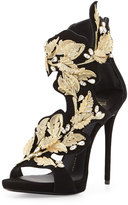 Thumbnail for your product : Giuseppe Zanotti Suede & Crystal Leaf Sandal, Nero