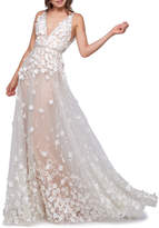 Thumbnail for your product : Mac Duggal Floral-Applique Empire-Waist Gown with Detachable Capelet