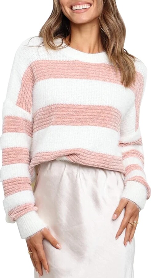 YOURS Stripe Fine Knit Jumper With Drop Shoulder Sleeves 16-28 BNWT £22.99 Pink 