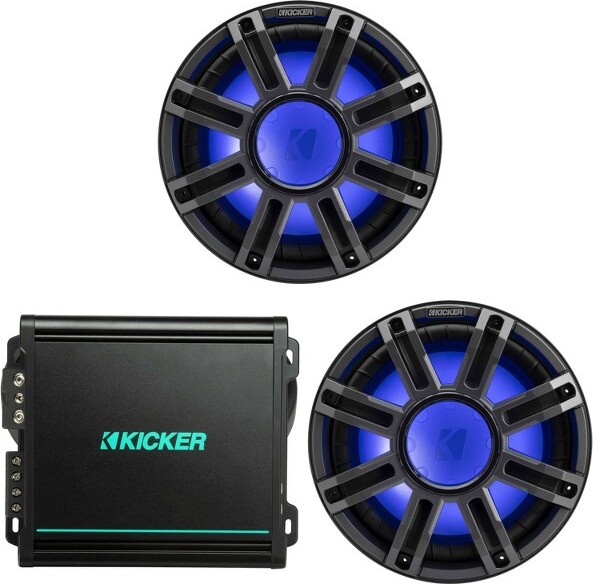 Kicker (2) 51MWF124 - MWF 12-Inch Premium Marine Subwoofer (free-air) 4-ohm & 48KMA8001 Marine Amp Bundle