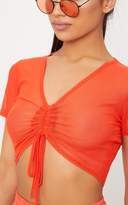 Thumbnail for your product : PrettyLittleThing Black Mesh Ruched Detail Crop Top