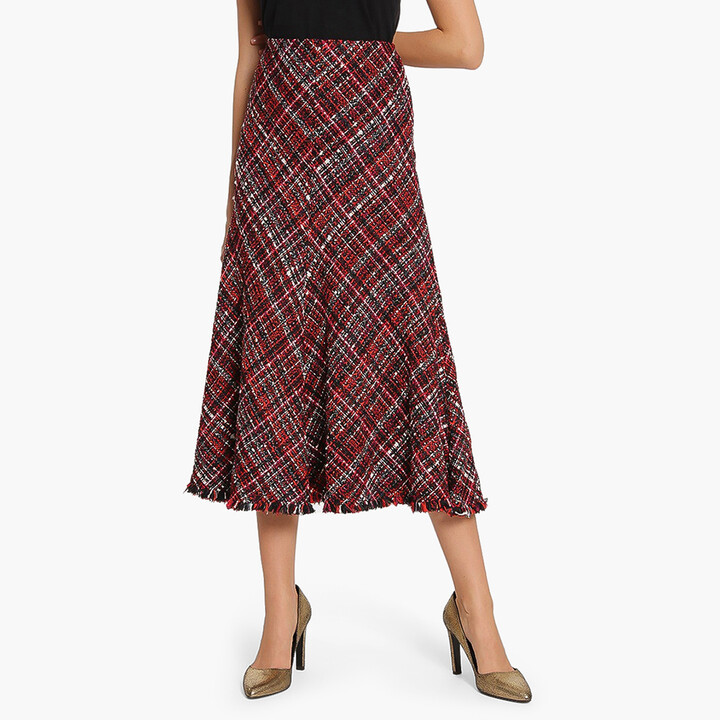 Alexander McQueen Red Tweed A-Line Skirt L (IT 46) - ShopStyle