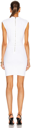 Balmain Sleeveless V-Neck Pleated Knit Dress in White | FWRD