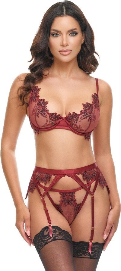 Oh La La Cheri Women's Nina Sheer 3 Piece Bra Set - Fluid feline/syrah