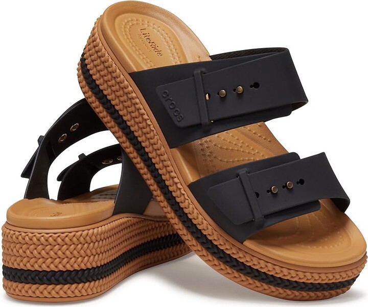 Crocs Brooklyn Buckle Low Wedge Women's Shoes Black : 5 M