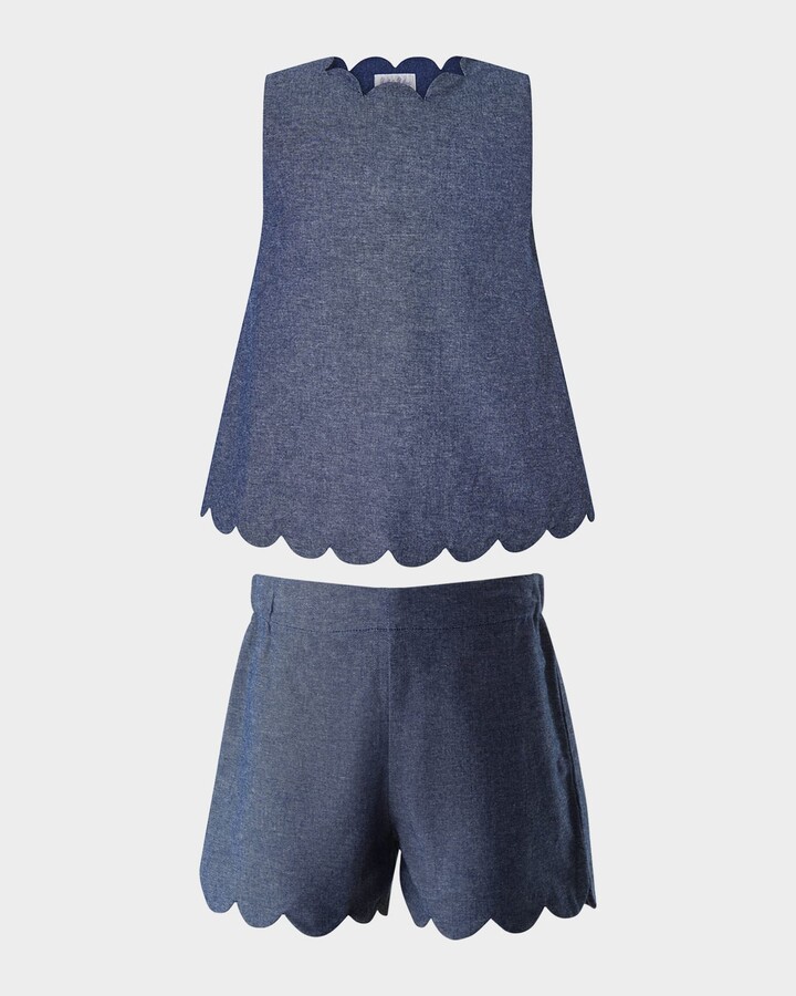 Rachel Riley Girl's Chambray Scalloped Top and Short Set, Size 2-14