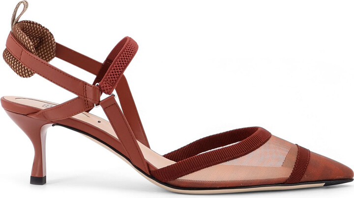 サンダル・ミュール FENDI Colibri mesh slingback with FF embroidery Colibrì Fabric Beige | Fendi