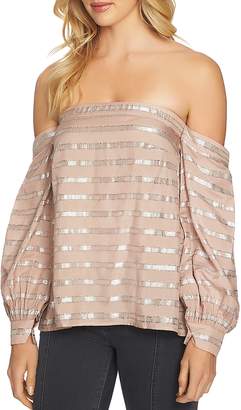 1 STATE Metallic Striped Off-the-Shoulder Top