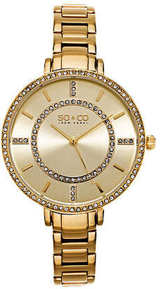 SO & CO Ny Women'S Soho Gold Stainless Steel Thin Bracelet Crystal Filled Bezel Dress Quartz Watch J155P43 Family