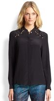 Thumbnail for your product : Marchesa Voyage Silk Button-Yoke Blouse