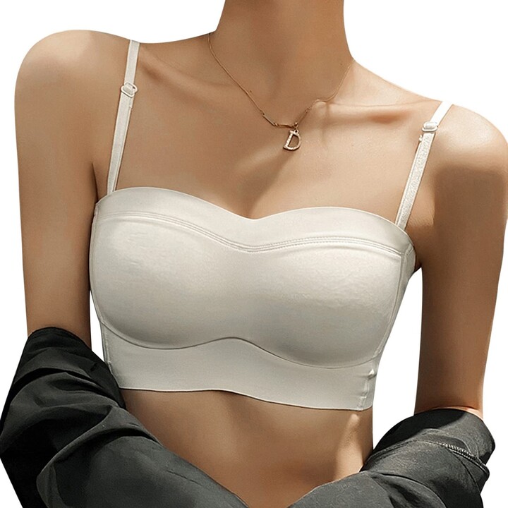 WOWENY Strapless Bra for Women Comfortable Non-Slip Silicone Padded Bandeau  Bra Seamless Wireless Tube Top Bralette(Beige,S) at  Women's Clothing  store