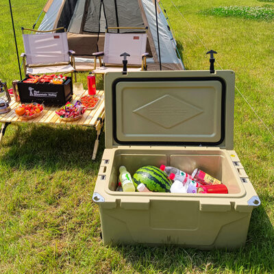 TUOXIN Khaki 65 Quart Can Cooler Travel Outdoor Fishing 5 - Day Cold Retention Insulation Construction Non Slip Feet Impact Absorbing Grips Travel