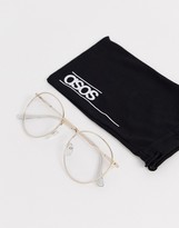 Thumbnail for your product : ASOS DESIGN ASOS DESIGN metal round glasses with lens in gold