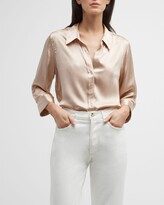 Thumbnail for your product : L'Agence Dani Silk Satin 3/4-Sleeve Button-Down Blouse