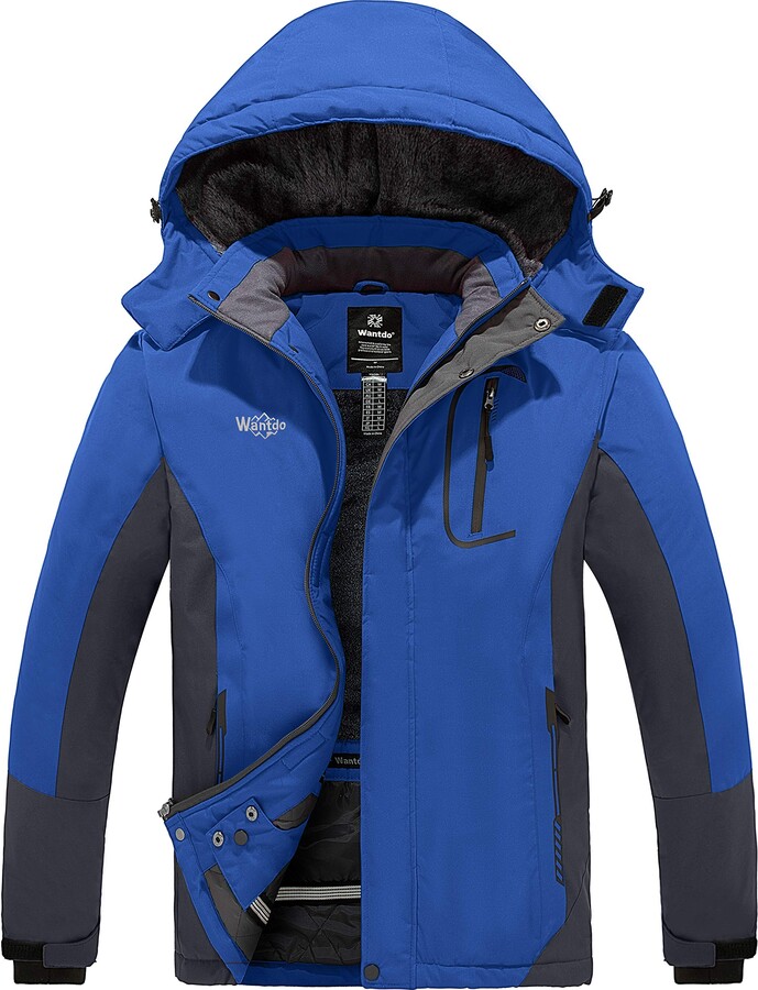 Wantdo Men's Mountain Ski Jacket Hooded Windbreaker Jacket Warm Fleece Coat  Outdoor Waterproof Snow Sports Jackets Blue XXL - ShopStyle