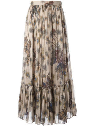 Valentino Printed Pleated Cotton Maxi Skirt - Brown - Size 2