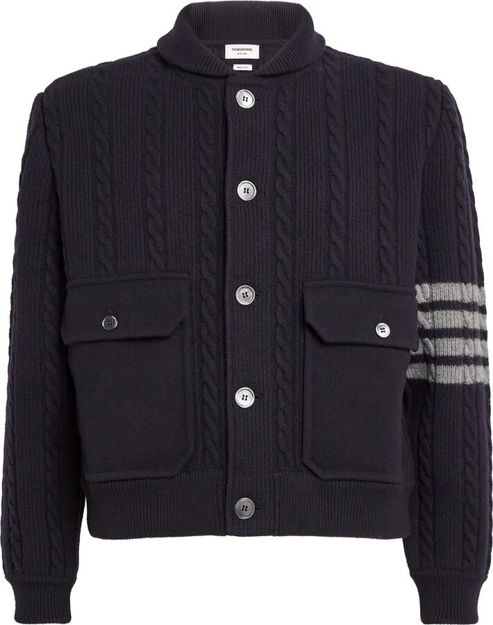 Thom Browne Wool-Cotton -Bar Cable-Knit Bomber Jacket
