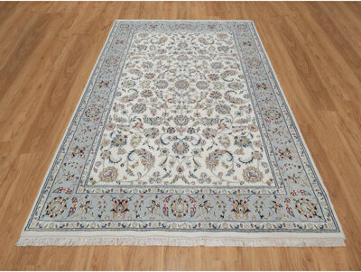 Bloomsbury Market 6'x9' Spring White Hand Knotted Nain with Flower Design Wool and Silk Rug 98E19BFEFFF14F3189E17E5DAFD16C0F
