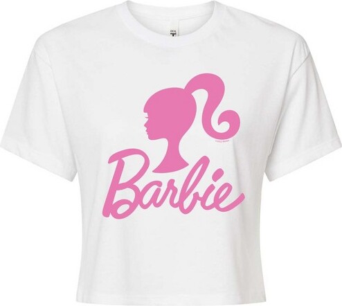 Mattel Women'sMattelLogoPinkGlitterCroppedGraphicT-Shirt-White-Large