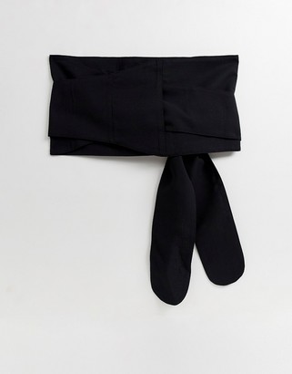 ASOS DESIGN black fabric obi belt