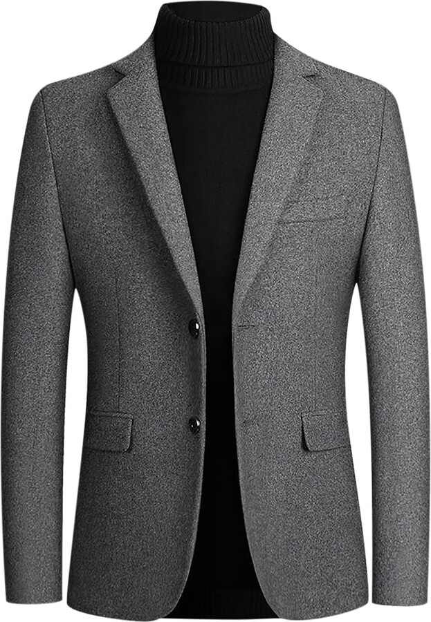 CSKJ Men's Grey Tweed Blazer Casual Single-breasted Fashion Suit ...