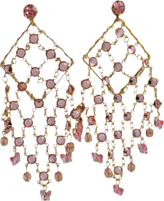 Laura Gray Pink Crystal Butterfly Chandelier Earrings