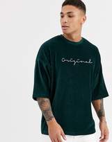 Thumbnail for your product : ASOS Design DESIGN oversized cord t-shirt with original embroidery