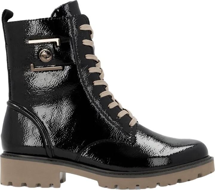 Women's Crashlack Patent Leather Lace Up Boots In Black