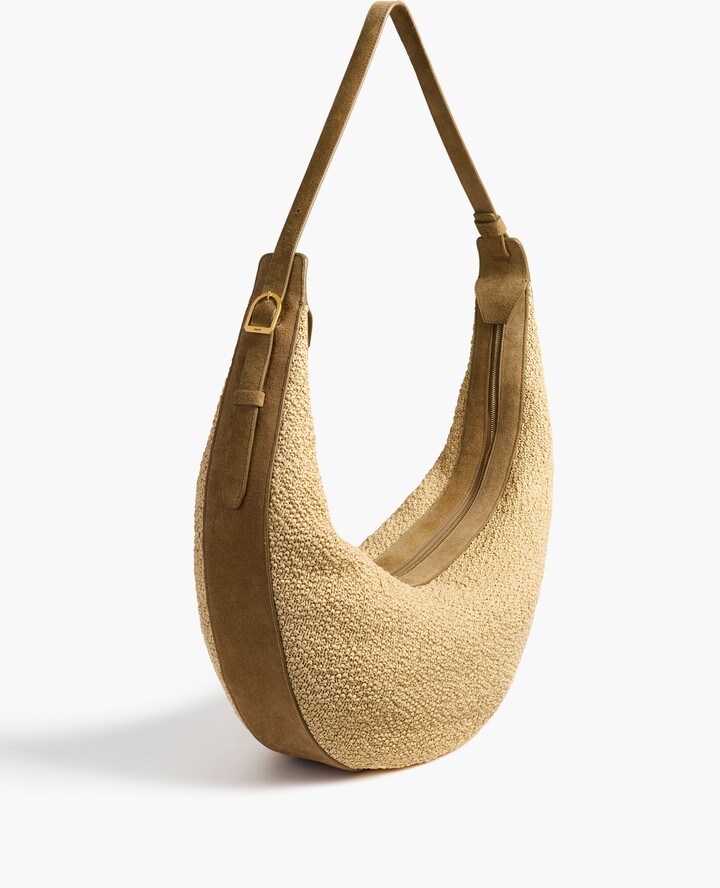 KHAITE Augustina Hobo in Wheat Suede and Natural Raffia