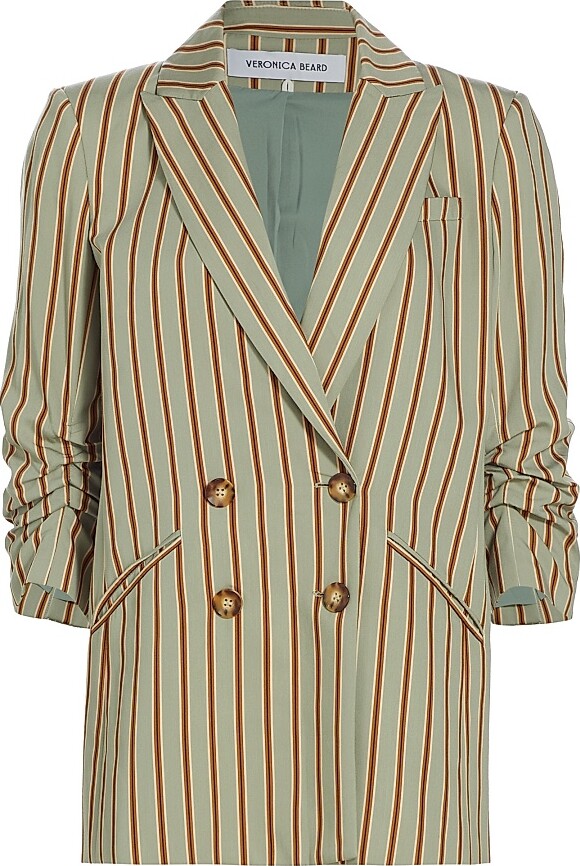 Veronica Beard Women's Kiernan Striped Double-Breasted Jacket - Seafoam Multi - Size 0