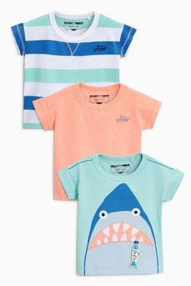 Next Boys Mint/Pink Shark T-Shirt Three Pack (3mths-6yrs)