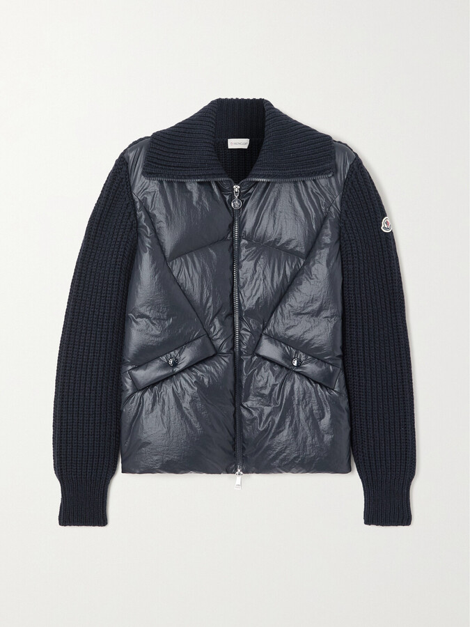 Moncler Ribbed Wool-blend And Quilted Shell Down Jacket - Blue