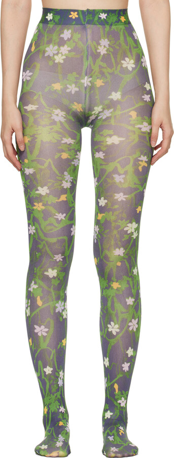 Green Floral Patterned Tights