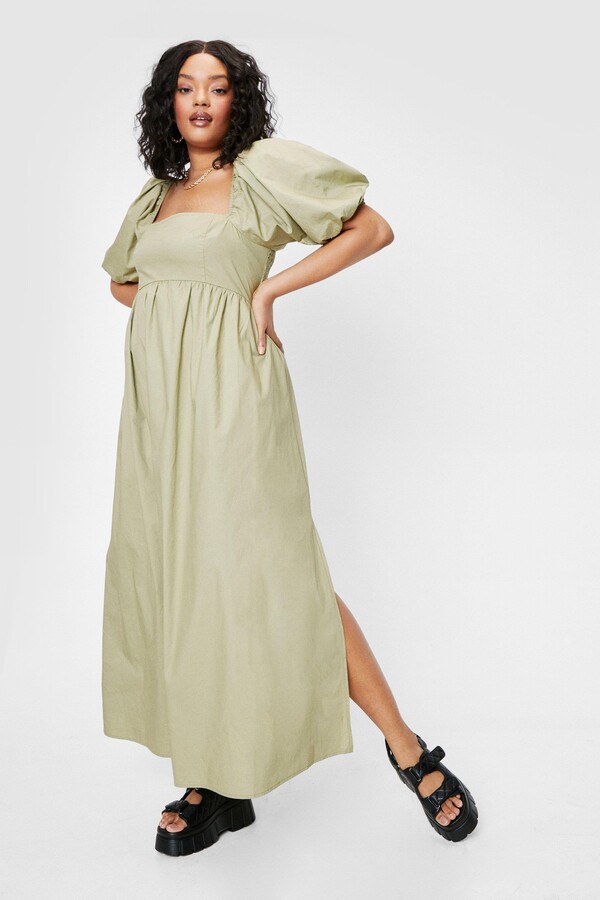 Nasty Gal Womens Plus Size Puff Sleeve Maxi Dress - Green - 28 - ShopStyle