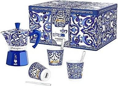 Bialetti x Dolce Gabbana Blu Mediterraneo Moka Express Coffee Maker Boxed Set 3 Cup