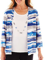 Thumbnail for your product : Alfred Dunner St. Kitts 3/4-Sleeve Striped Layered Top with Necklace