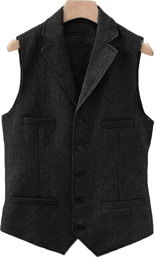 Tuikayoo Mens Herringbone Suit Vest Wool Vintage Tweed Party Waistcoat ...