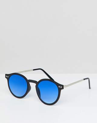 Spitfire round sunglasses in black with blue lens