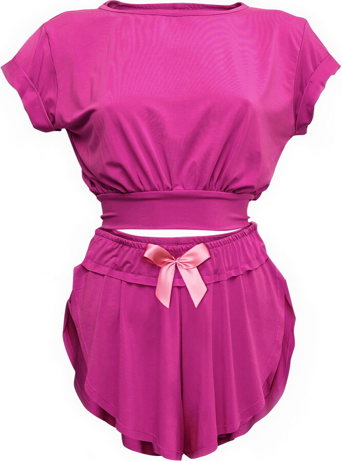 Loreen Label Women's Pink / Purple Open Back Top & Butterfly Shorts - Baby  Doll