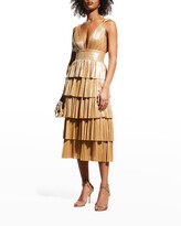 Thumbnail for your product : Bronx and Banco Florence Metallic V-Neck Pleated Dress