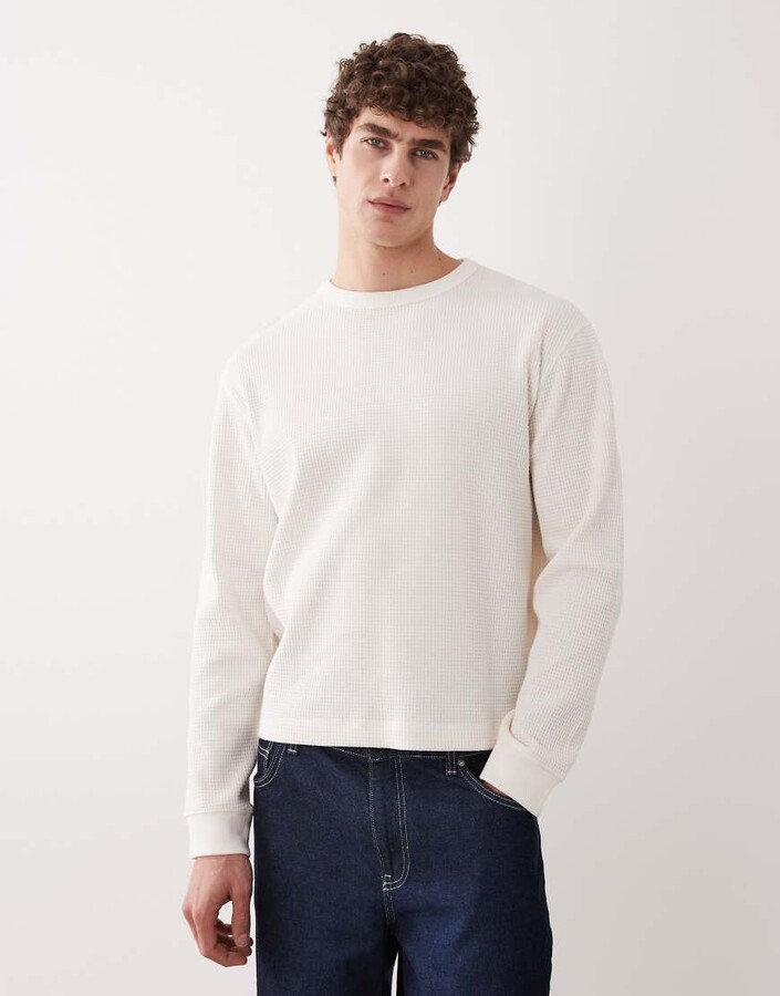 Arket waffle long sleeve T-shirt in off white