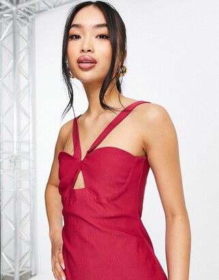 Vesper strappy keyhole midi body-conscious dress in raspberry