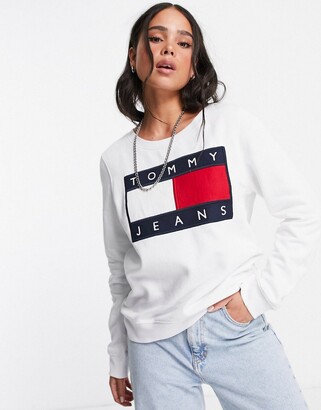 Tommy Jeans flag logo sweatshirt in white - ShopStyle