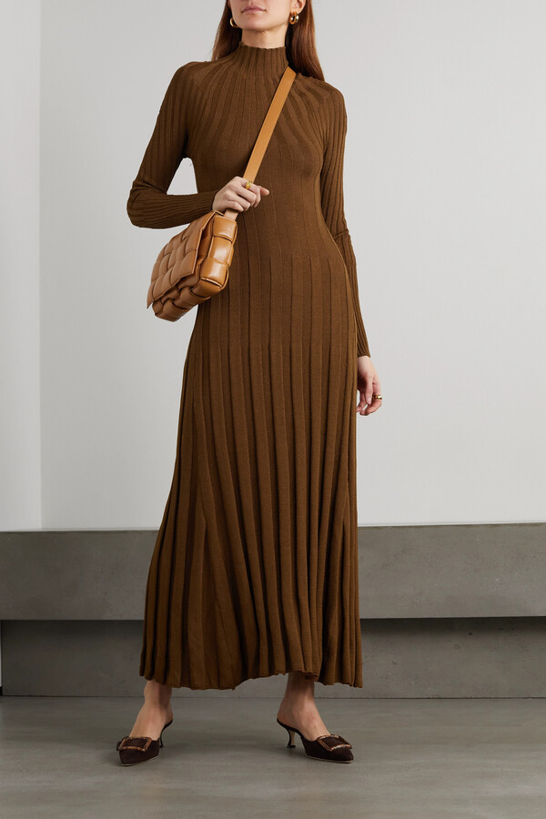 LVIR Ribbed-knit Turtleneck Maxi Dress - Brown - ShopStyle