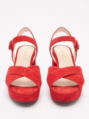 Prada Suede Platform Sandals - Womens - Red