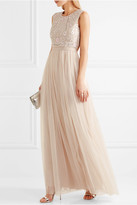 Thumbnail for your product : Needle & Thread Prairie Open-back Embellished Chiffon And Tulle Gown - Neutral
