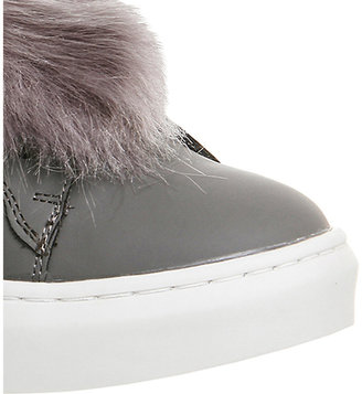 Office Pom pom fluff faux-leather trainers
