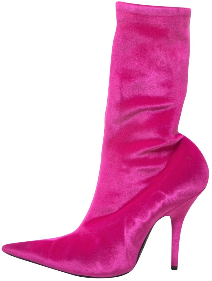 balenciaga pink velvet boots